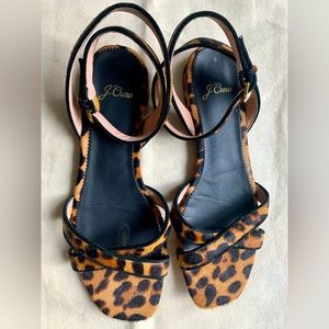 J Crew Abbie Cross-Strap Sandal in Leopard Calf Hair - Size 8